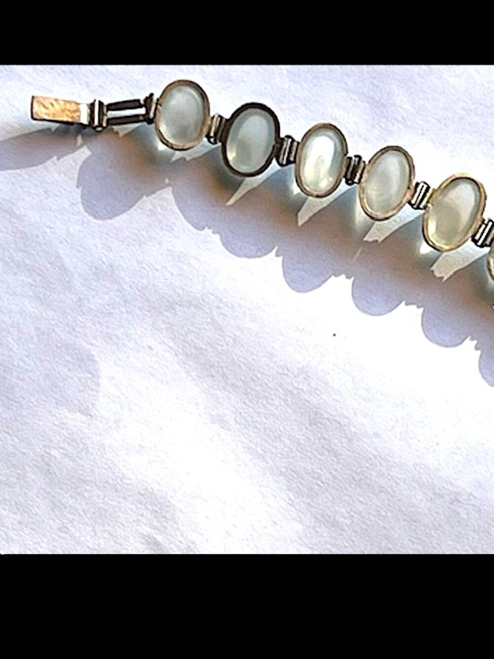 Vintage Silver Tone Moonstone Opalite Cabochon Bracelet 7 7/16" L - Picture 6 of 16
